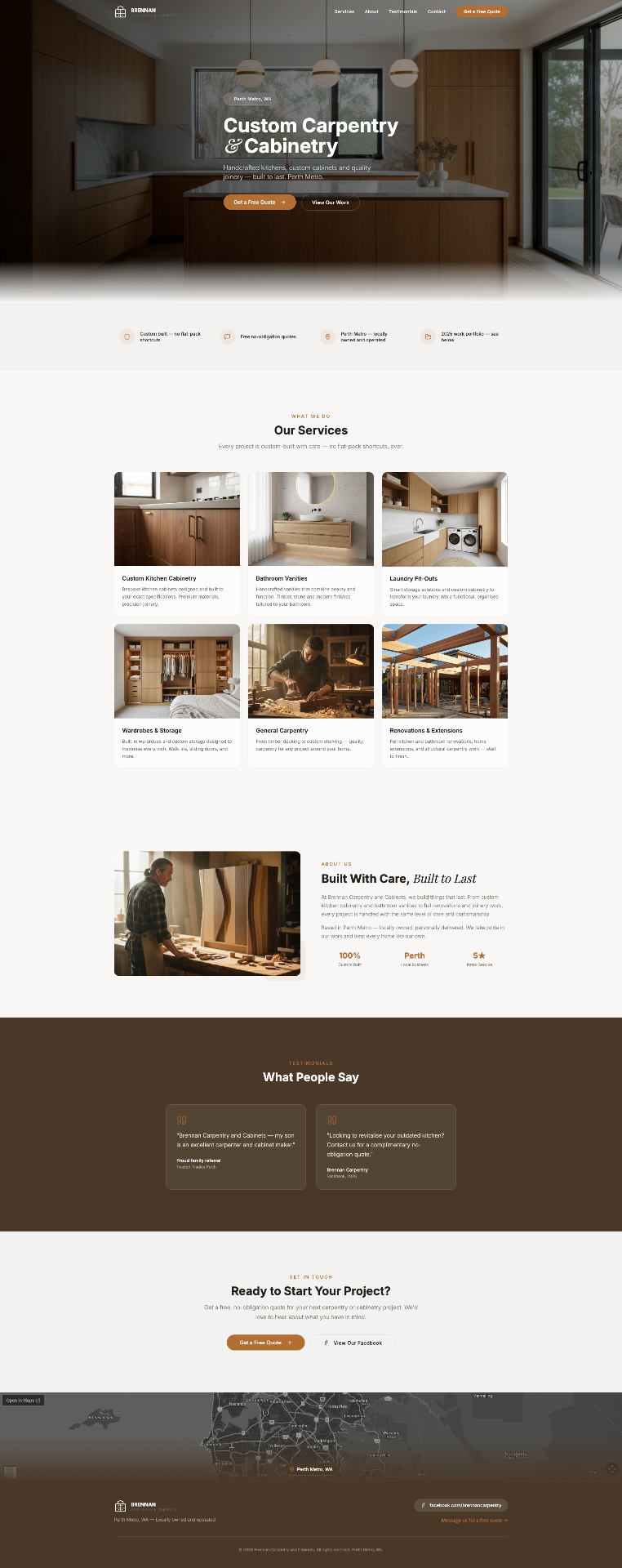 Brennan Carpentry — Custom Carpentry & Cabinetry website in Perth Metro designed by Core Creative — premium web design studio