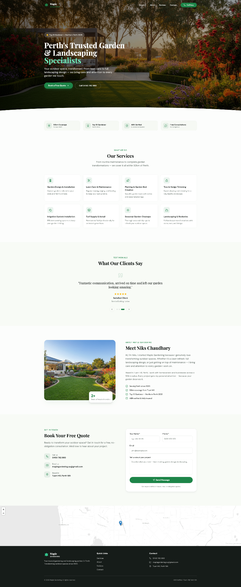 Maple Gardening — Garden & Landscaping website in Tuart Hill, WA designed by Core Creative — premium web design studio