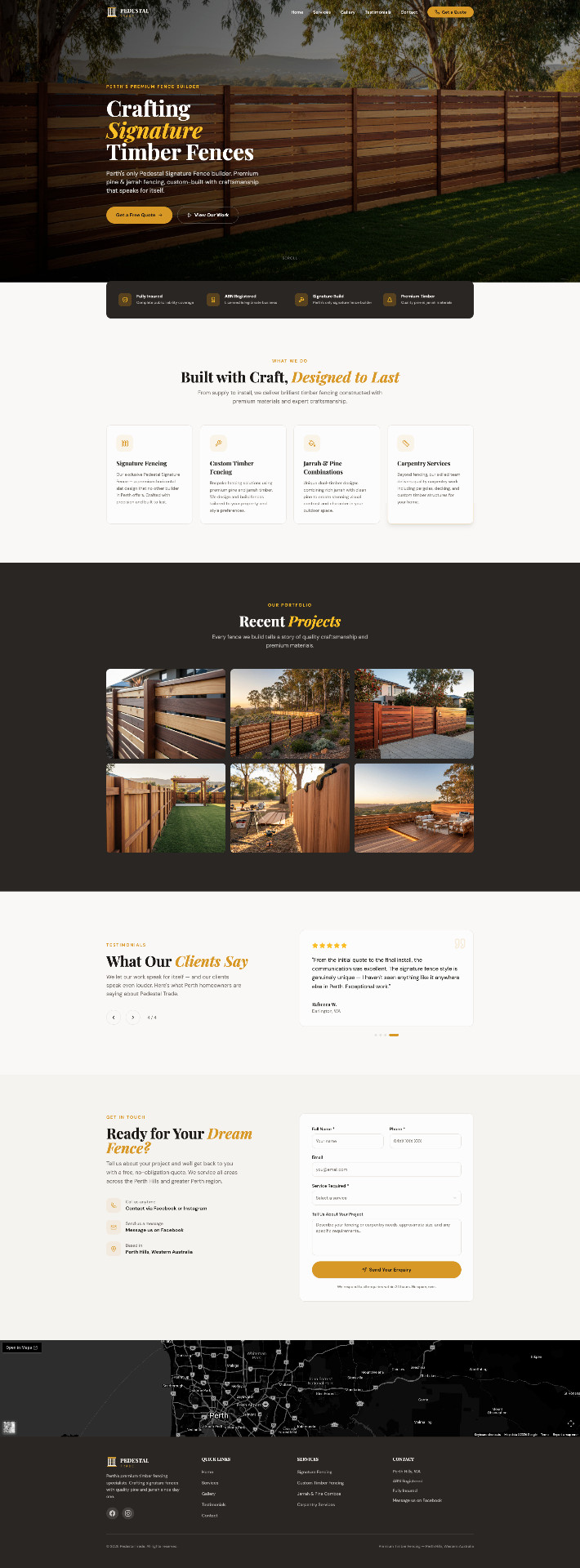 Pedestal Trade — Premium Timber Fencing website in Perth Hills designed by Core Creative — premium web design studio