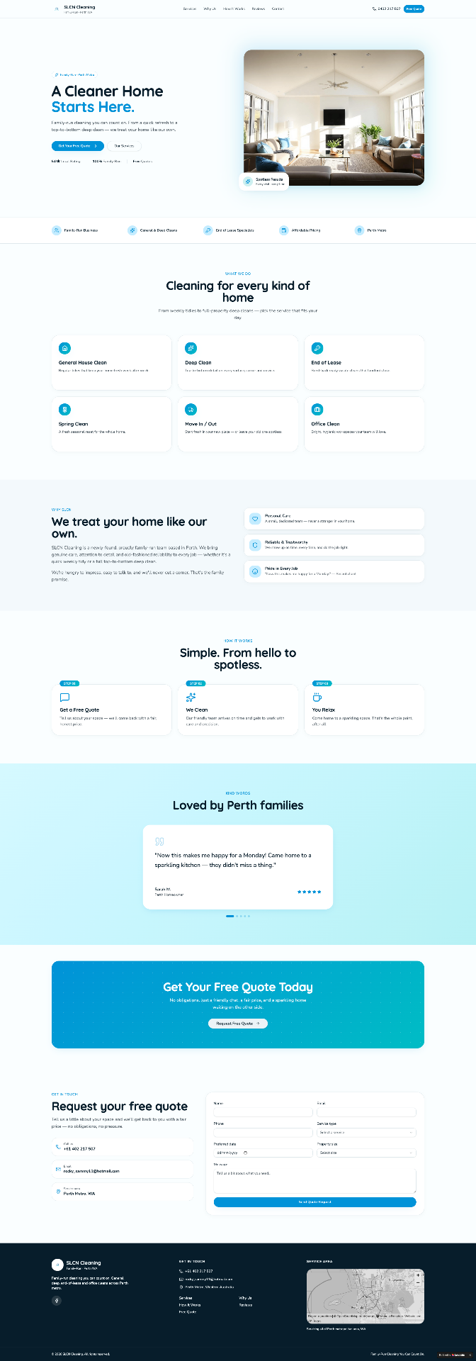 SLCN Cleaning — Family-Run Home Cleaning website in Perth Metro designed by Core Creative — premium web design studio